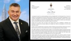 Anggota Parlemen Kanada James Bezan dan sebagian suratnya. (Sumber foto: jamesbezan.com; Sumber surat: minghui.org)