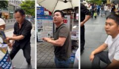 tiga pria Tiongkok menyerang sebuah lokasi informasi Falun Gong