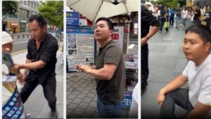 tiga pria Tiongkok menyerang sebuah lokasi informasi Falun Gong